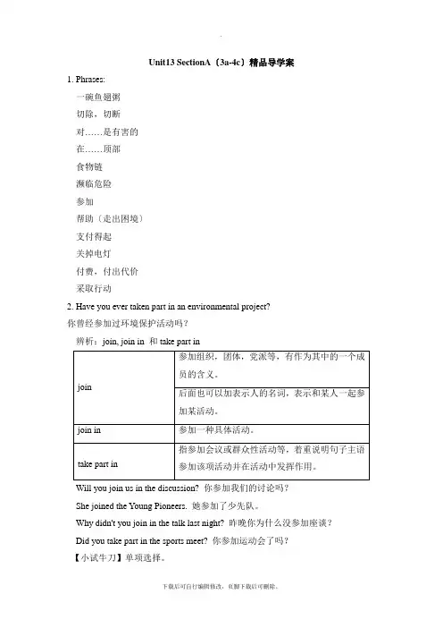 人教版英语九年级全册Unit13_SectionA(3a-4c)精品导学案