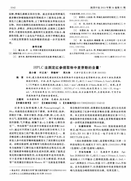 HPLC法测定红参提取物中麦芽酚的含量
