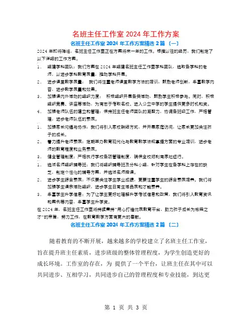 名班主任工作室2024年工作计划2篇