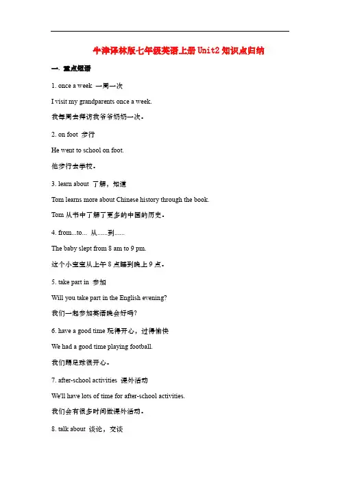 牛津译林版七年级英语上册Unit2知识点归纳