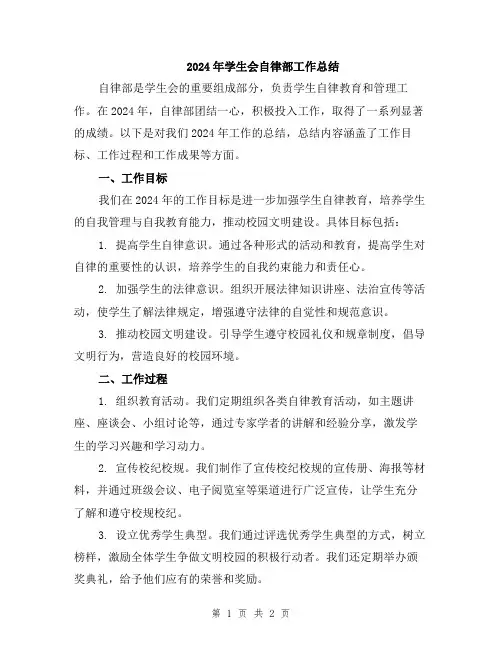 2024年学生会自律部工作总结