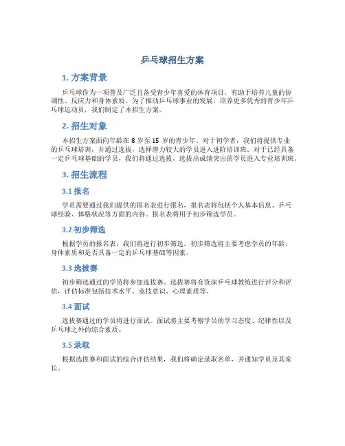 乒乓球招生方案