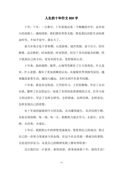 人生的十年作文800字