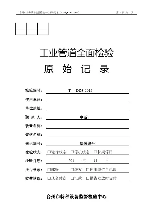 工业管道全面检验原始记录