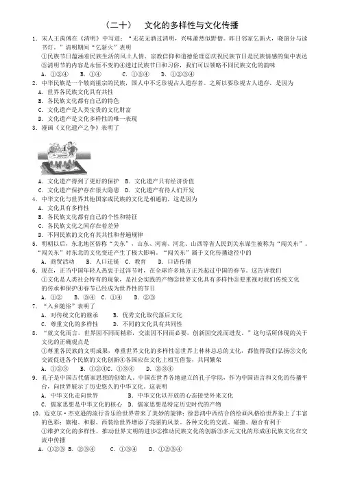 (二十)文化的多样性与文化传播-艺考生文化课百日冲刺政治