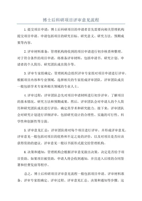 博士后科研项目评审意见流程