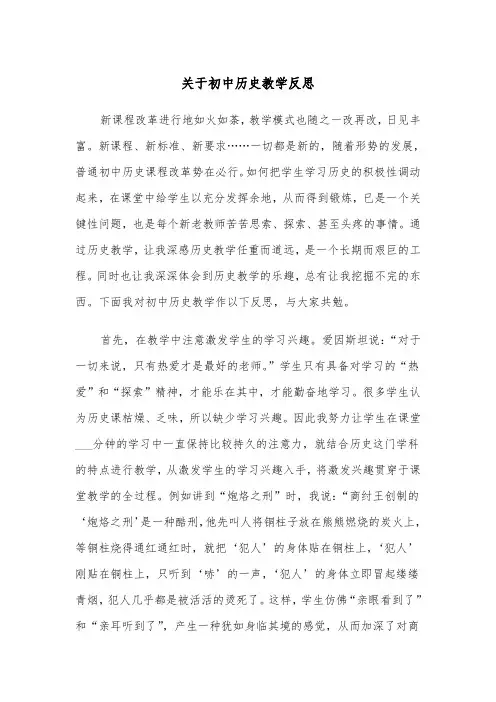 关于初中历史教学反思（2篇）