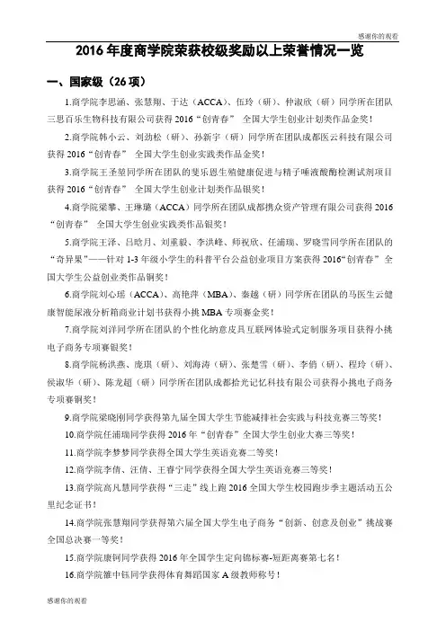 2016年度商学院荣获校级奖励以上荣誉情况一览.doc
