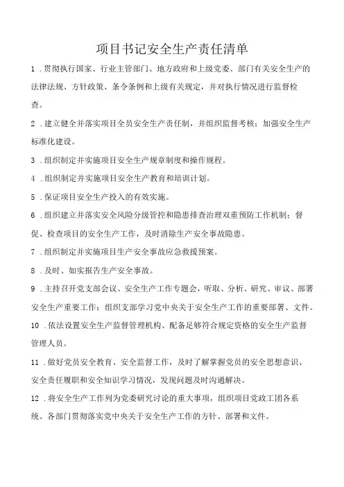 项目书记安全生产责任清单