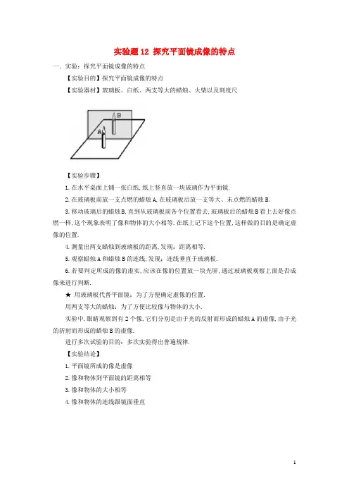 中考物理实验精练精解专题实验题12探究平面镜成像的特点含解析