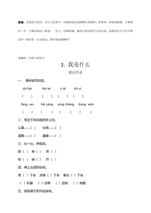 二年级上册语文部编版课后作业我是什么 -(试卷配答案)