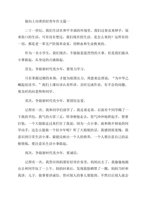 争做新时代向上向善好青年争做新时代向上向善好青年主要事迹(优秀3篇)