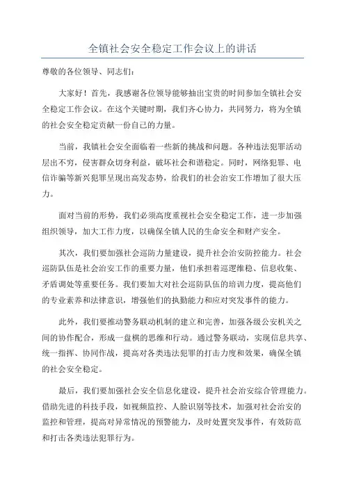 全镇社会安全稳定工作会议上的讲话