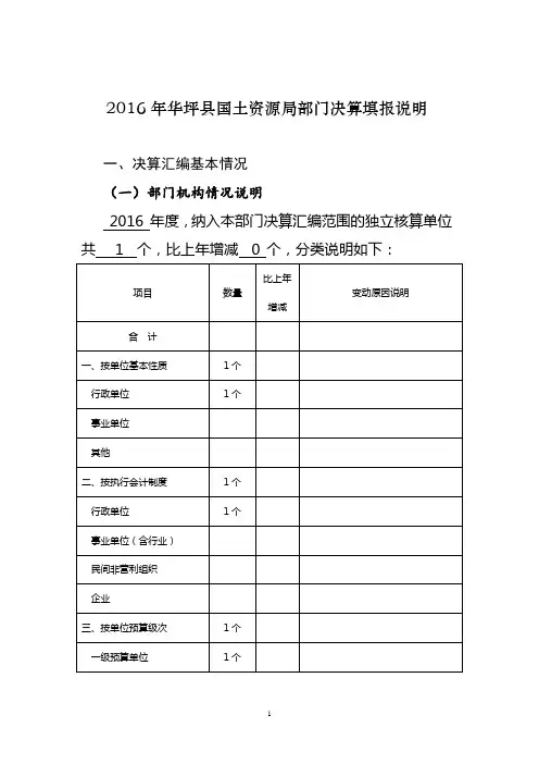 2016年华坪县国土资源局部门决算填报说明