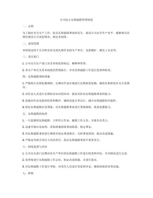 公司防止瓦斯超限管理制度