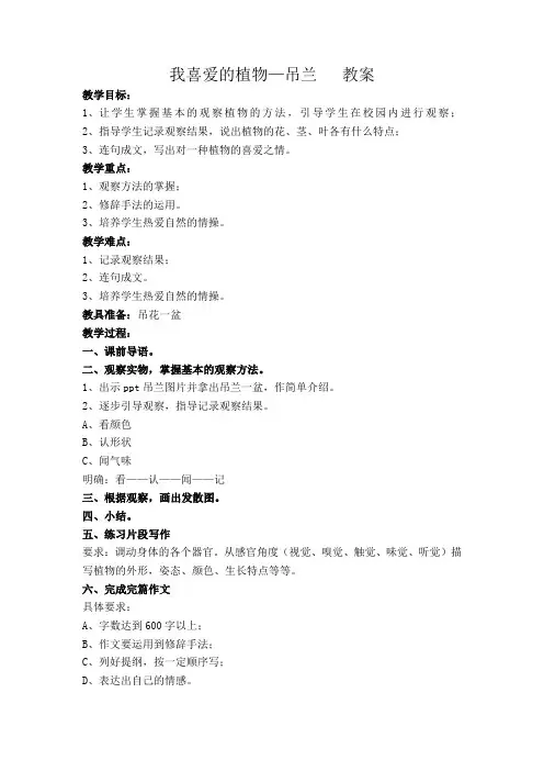 我喜爱的植物—吊兰  教案