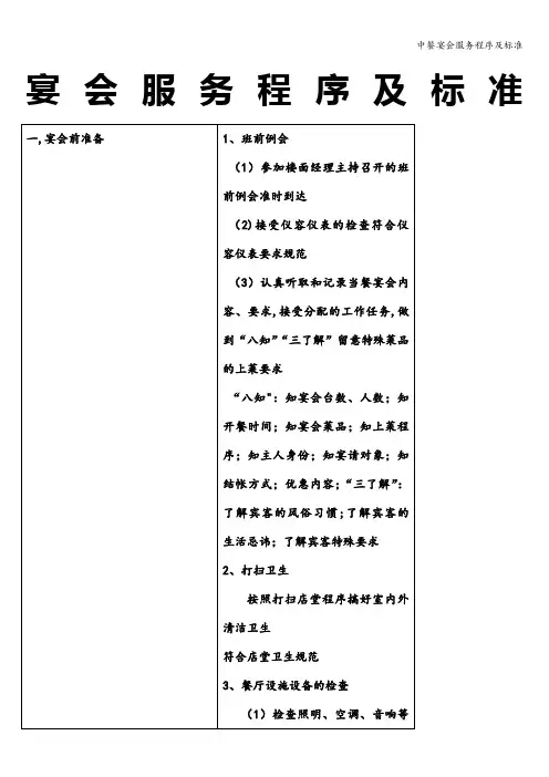 中餐宴会服务程序及标准