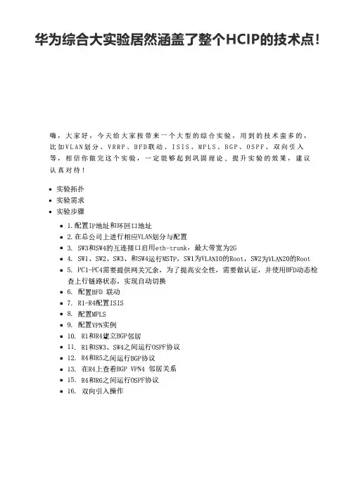 华为综合大实验居然涵盖了整个HCIP的技术点!