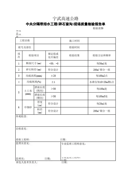 中央分隔带排水工程(碎石盲沟)检验报告单59——60
