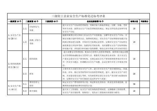 三级轻工企业安全生产标准化达标考评表