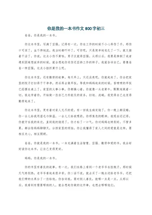 你是我的一本书作文800字初三