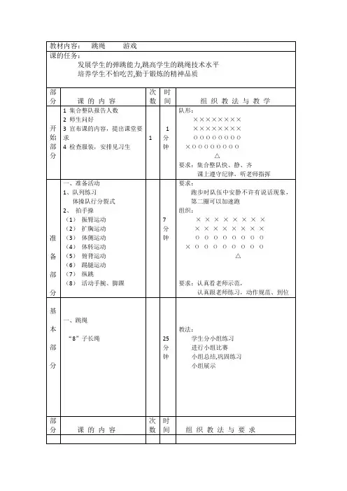 小学体育与健康六年级《跳绳 游戏》情境教学表格式教案设计