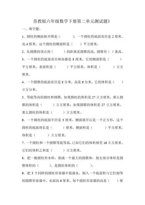 苏教版六年级数学下册第二单元测试题