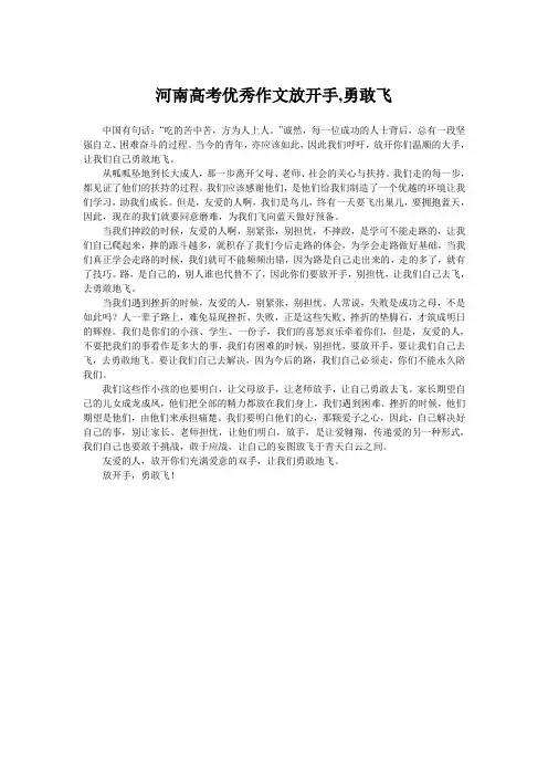 河南高考优秀作文放开手,勇敢飞