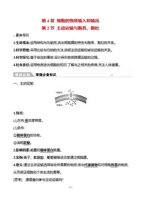 2022-2023学年  人教版 必修一 主动运输与胞吞、胞吐  教案