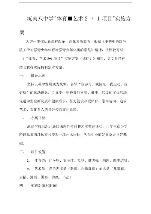 “体育、艺术2+1项目”实施方案