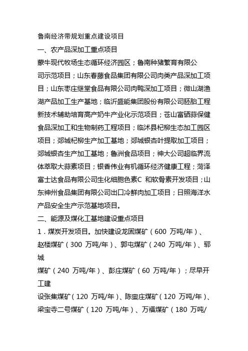 鲁南经济带规划重点建设项目