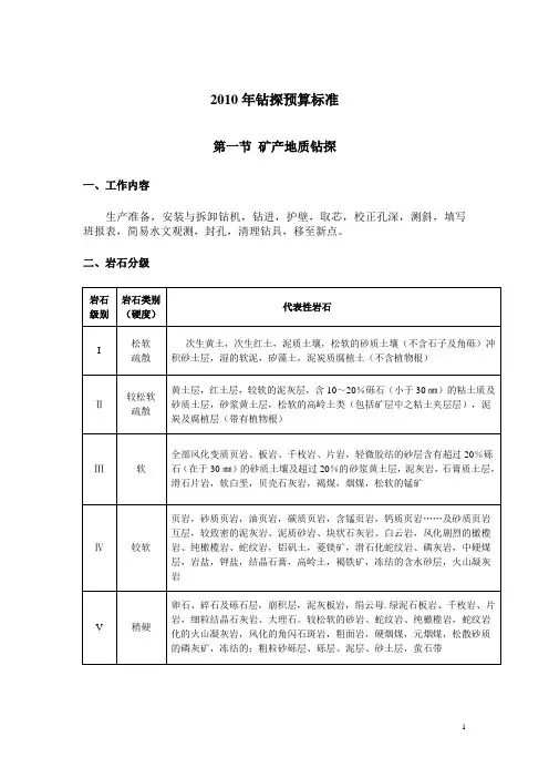 地质勘查钻探预算标准(2010)