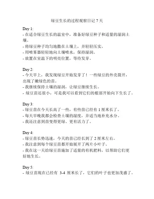 绿豆生长的过程观察日记7天