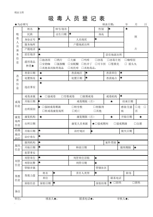 吸毒人员登记表