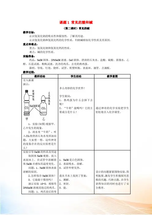 九年级化学下册 第十单元 课题1 常见的酸和碱(第2课时)教案 新人教版
