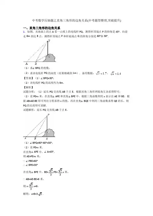 中考数学压轴题之直角三角形的边角关系(中考题型整理,突破提升)