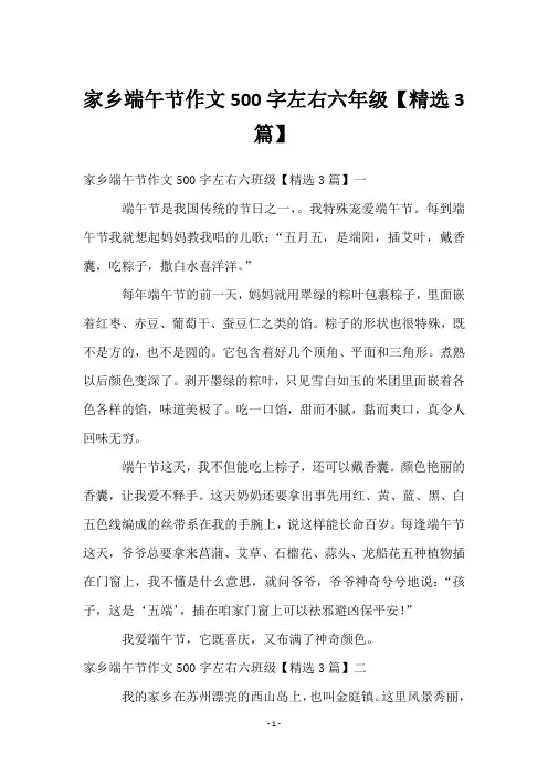 家乡端午节作文500字左右六年级【3篇】