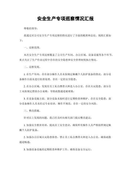 安全生产专项巡察情况汇报