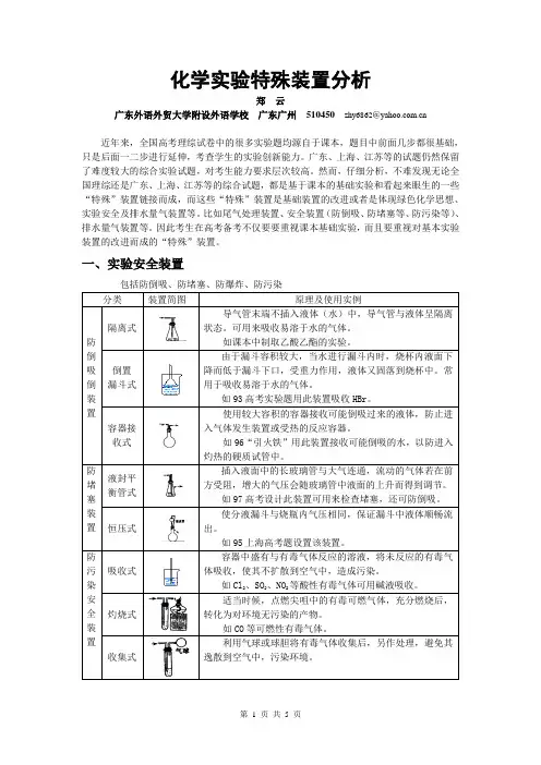 高考试题中化学实验特殊装置分析