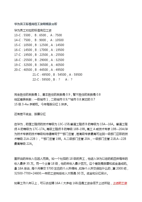 [新版文件]2020年华为员工标准岗位工资明细及分析