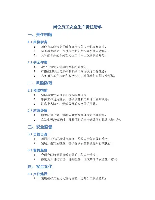 岗位员工安全生产责任清单