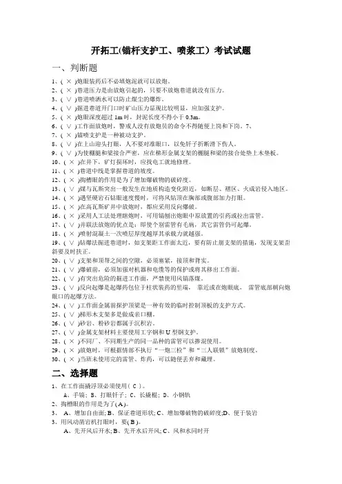 开拓工(锚杆支护工、喷浆工)