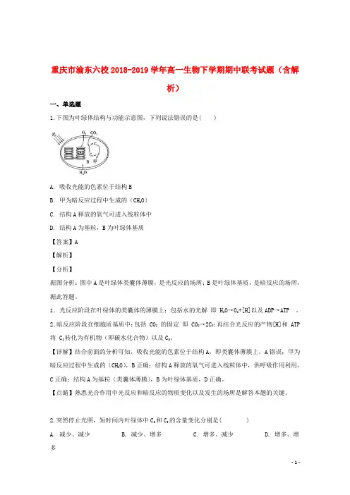 重庆市渝东六校2018_2019学年高一生物下学期期中联考试题(含解析)