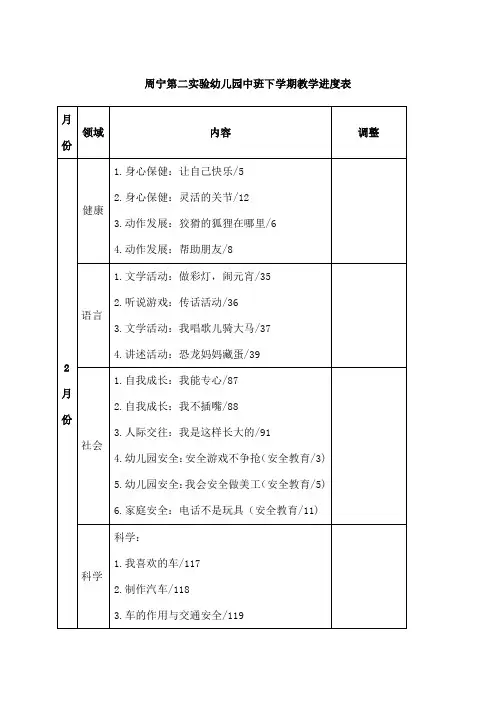 实验幼儿园中班下学期教学进度表