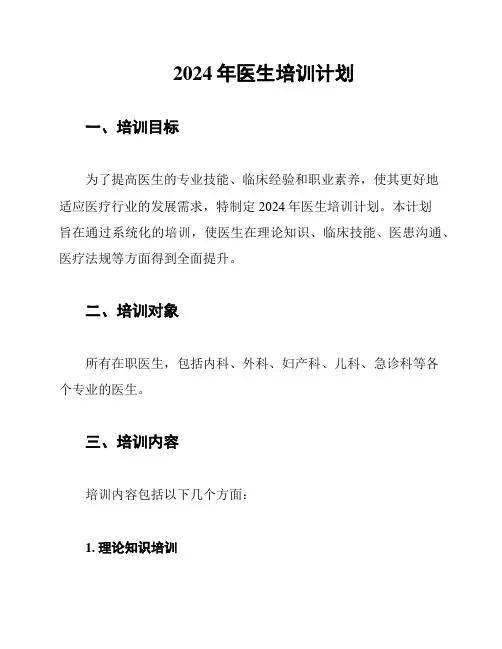2024年医生培训计划