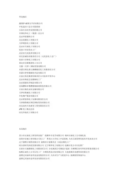 全国知名精细化工企业