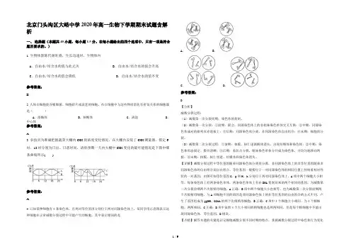 北京门头沟区大峪中学2020年高一生物下学期期末试题含解析