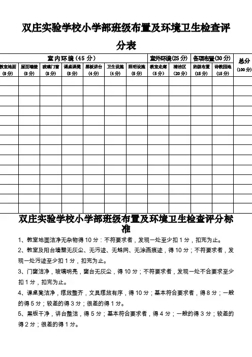 班级清洁卫生评分表及标准
