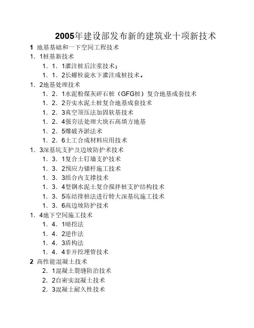 2005年建设部发布的建筑业十项新技术