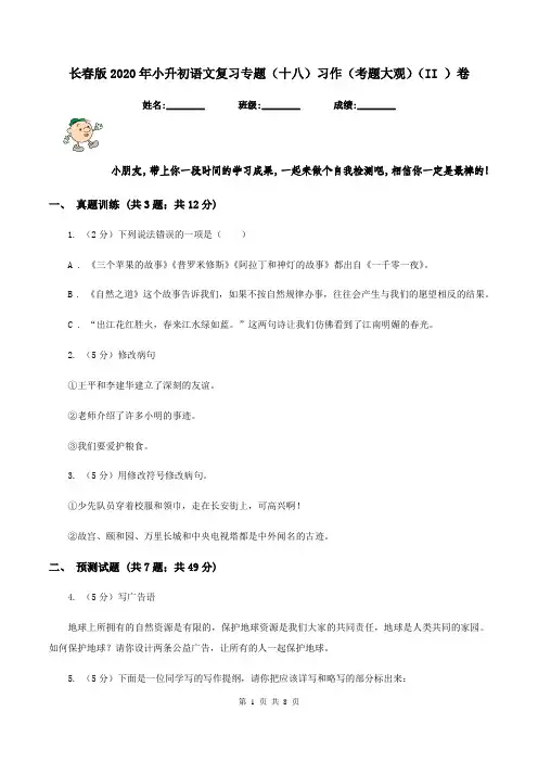 长春版2020年小升初语文复习专题(十八)习作(考题大观)(II )卷